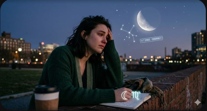 Moon in the 11th = Emotional trust makes betrayal hurt more deeply.