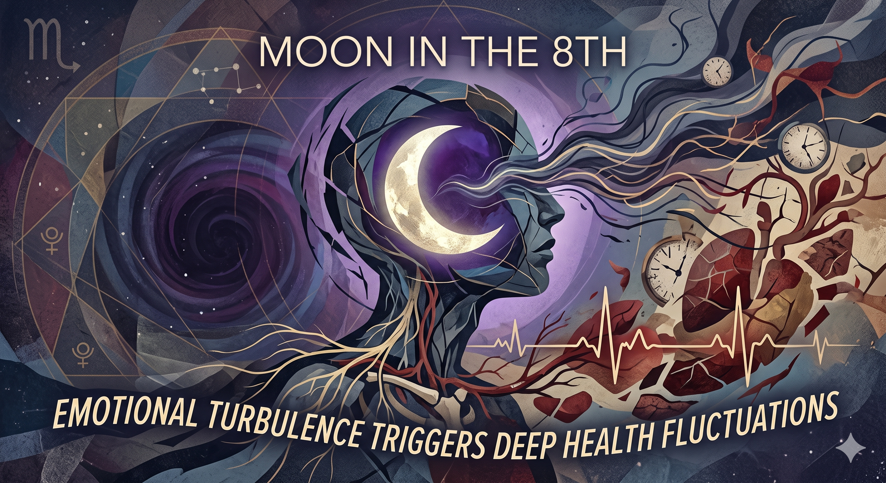 Moon in the 8th = Emotional turbulence triggers deep health fluctuations.