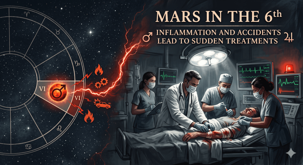 Mars in the 6th = Inflammation and accidents lead to sudden&nbsp;treatments.