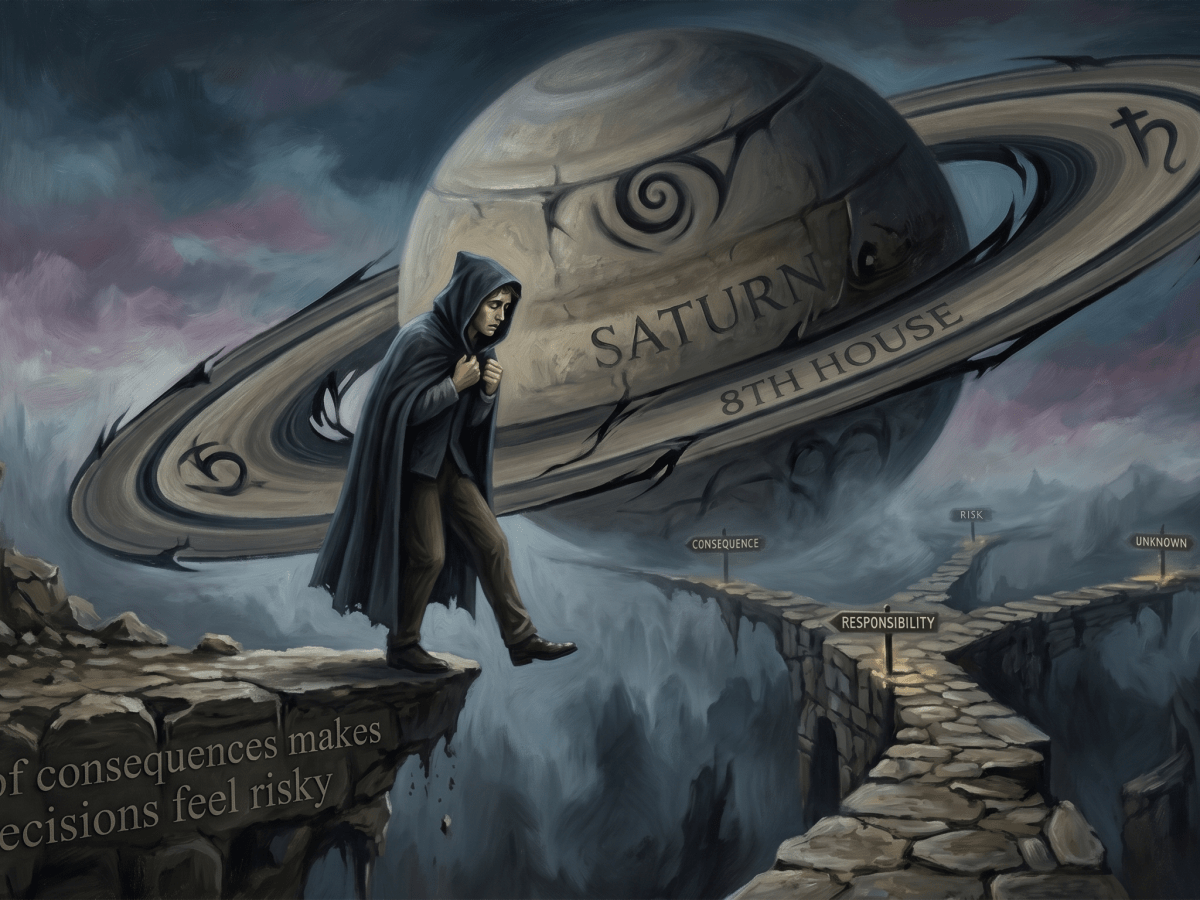 Saturn in the 8th = Fear of consequences makes decisions feel&nbsp;risky.