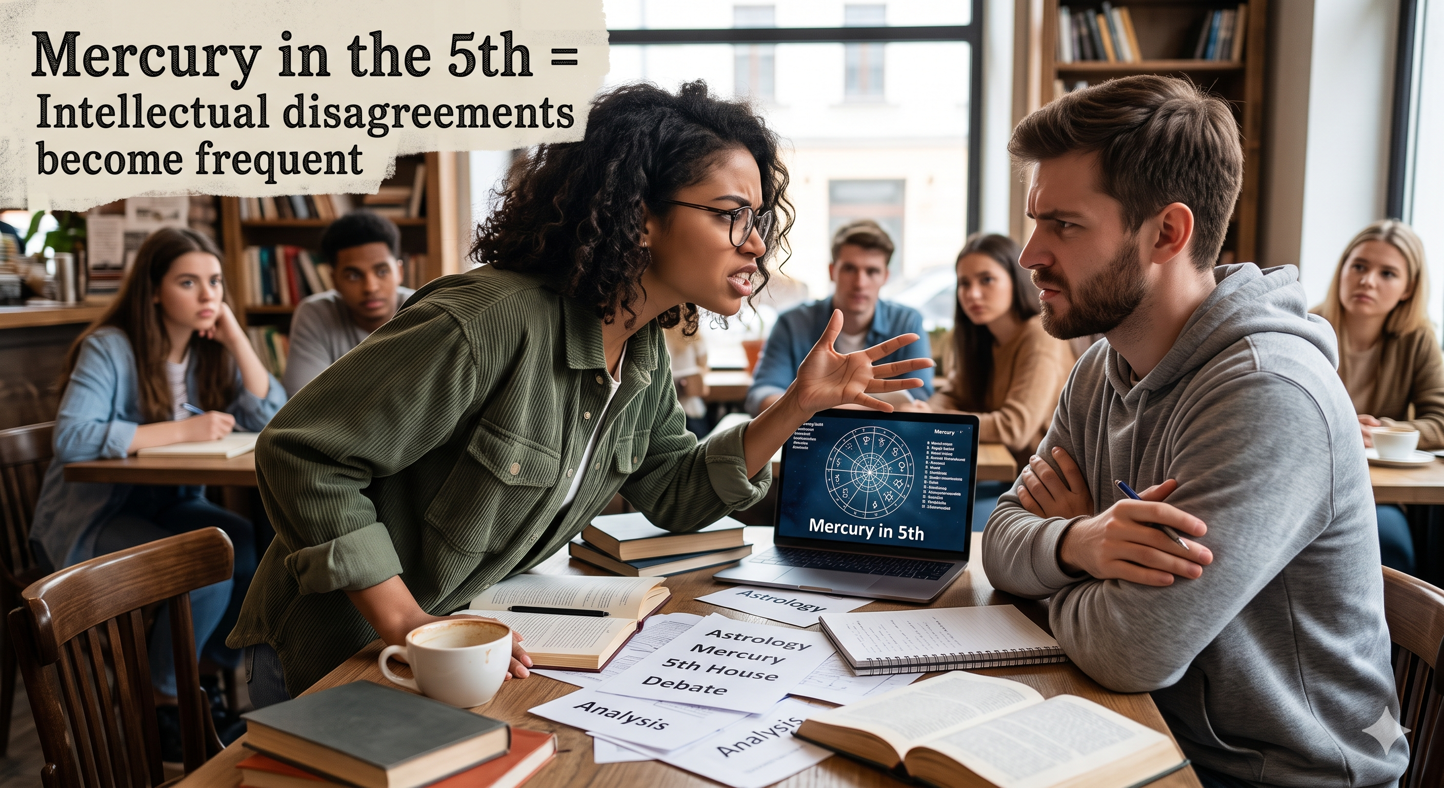 Mercury in the 5th = Intellectual disagreements become frequent.