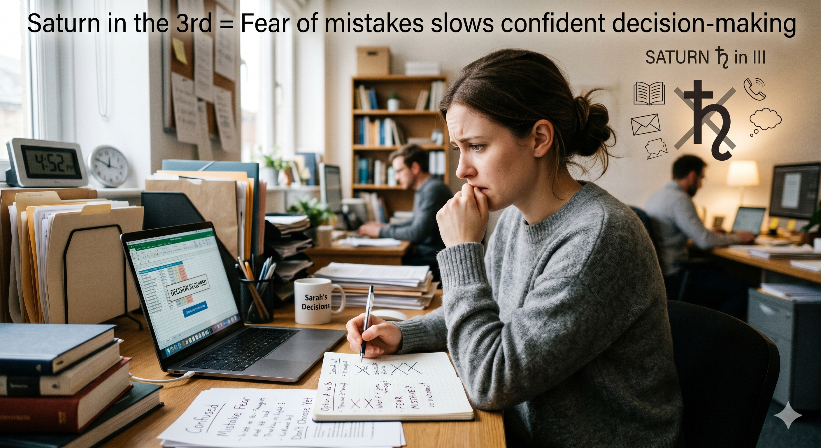 Saturn in the 3rd = Fear of mistakes slows confident decision-making.