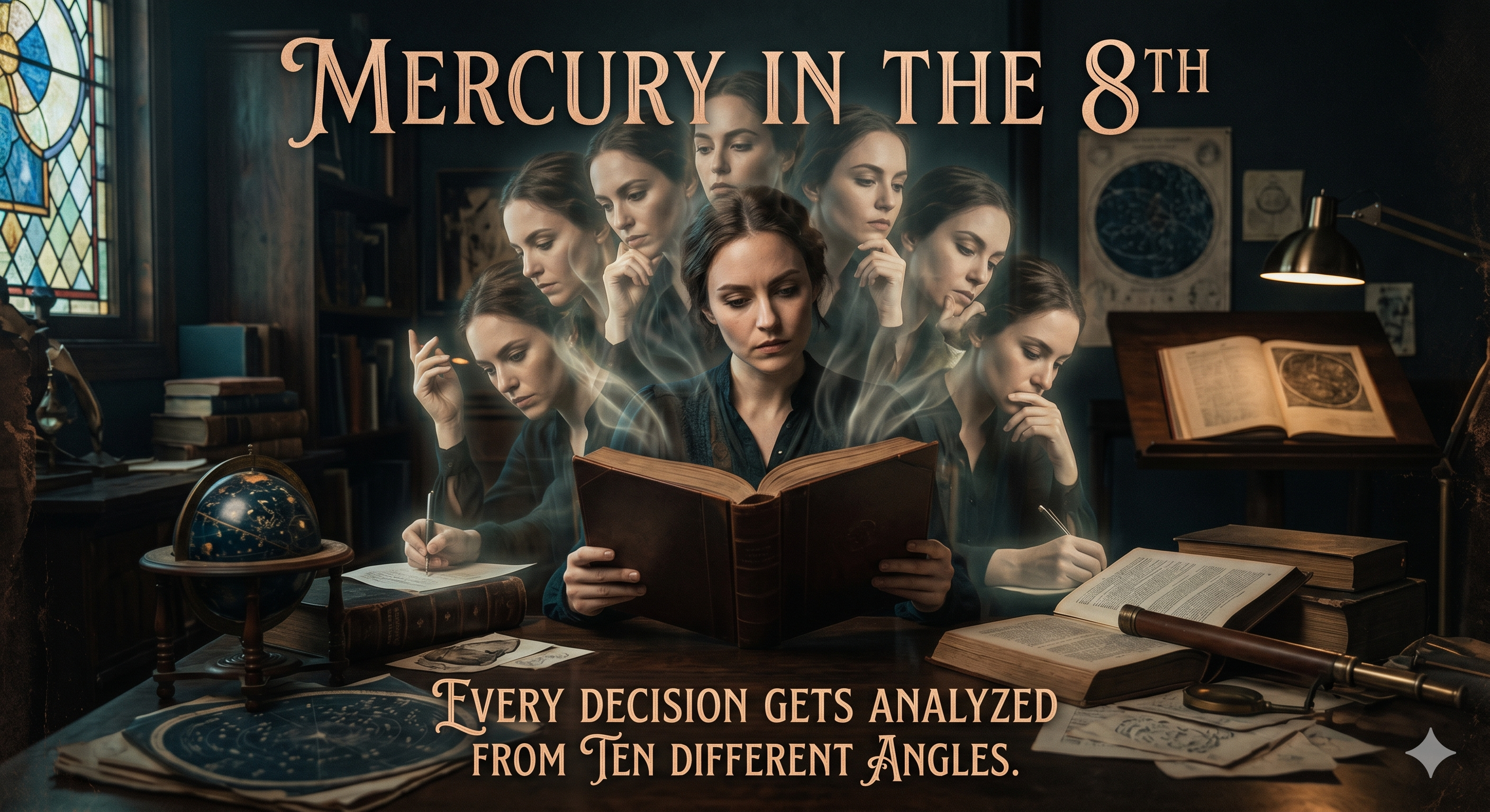 Mercury in the 8th = Every decision gets analyzed from ten different angles.