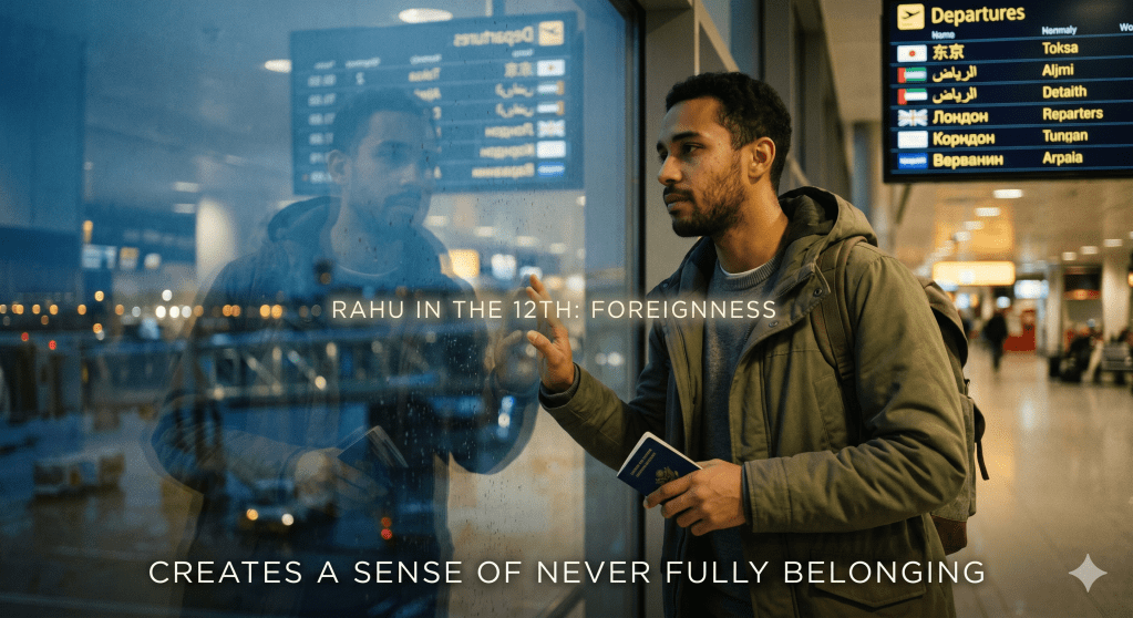 Rahu in the 12th = Foreignness creates a sense of never fully belonging.