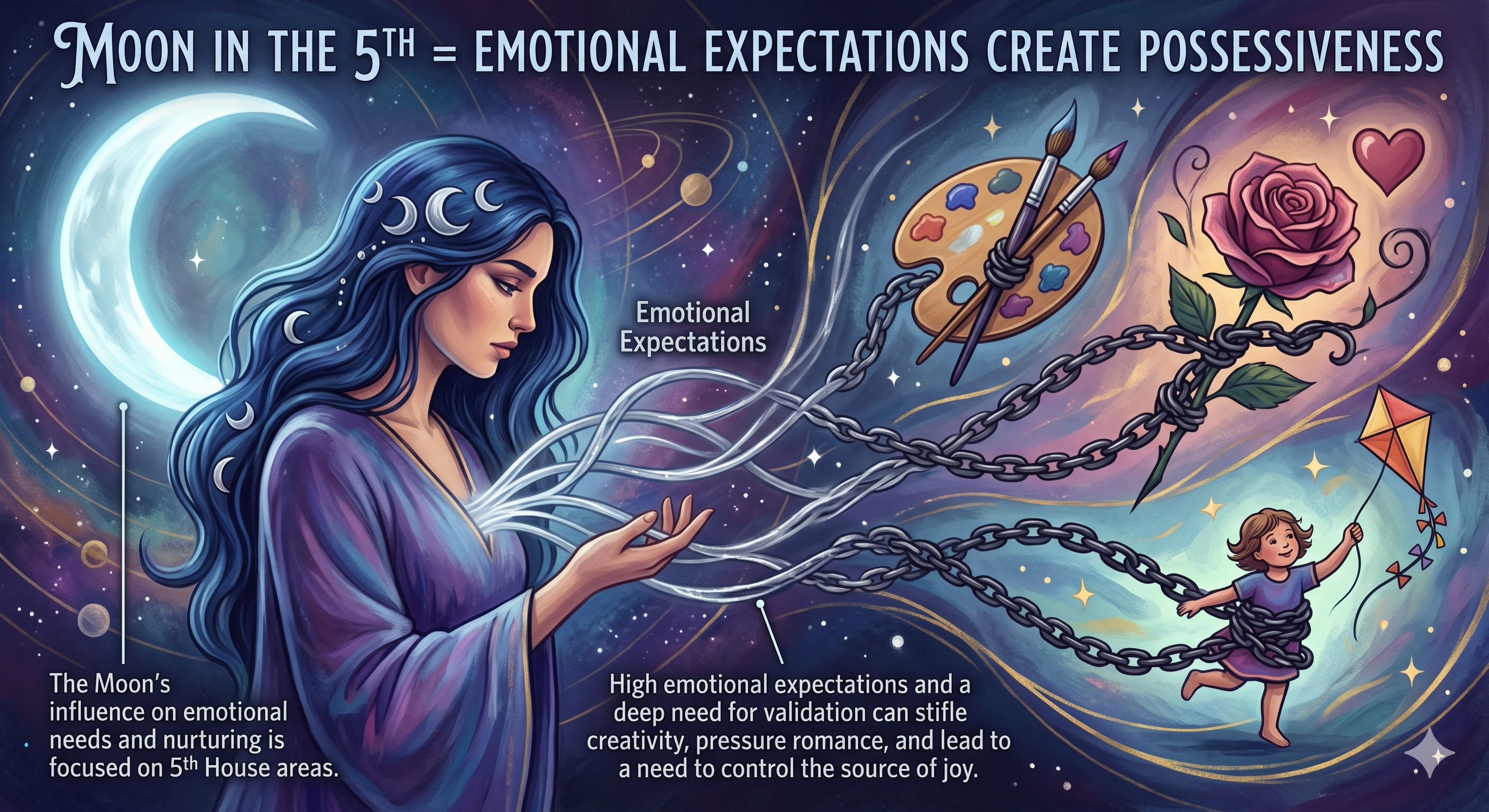 Moon in the 5th = Emotional expectations create possessiveness.