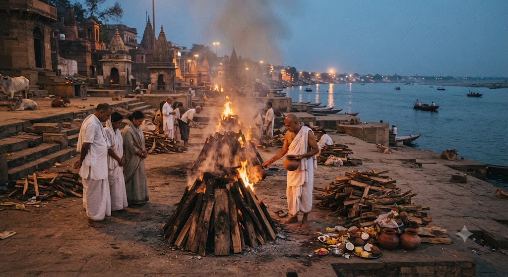 What is the symbolism behind cremation-ground practices?