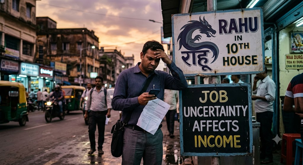 Rahu in the 10th → Job uncertainty affects your income.