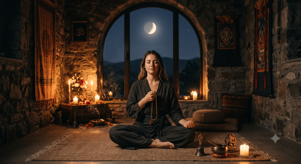 Moon in the 12th = Repetition of sacred sounds brings emotional&nbsp;surrender.