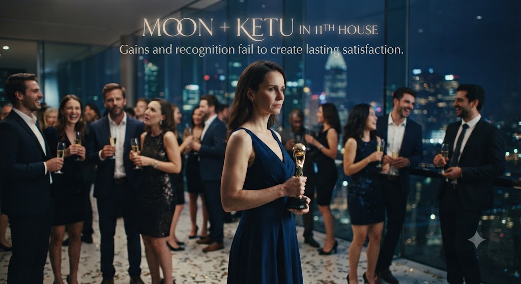 Moon + Ketu in 11th → Gains and recognition fail to create lasting satisfaction.