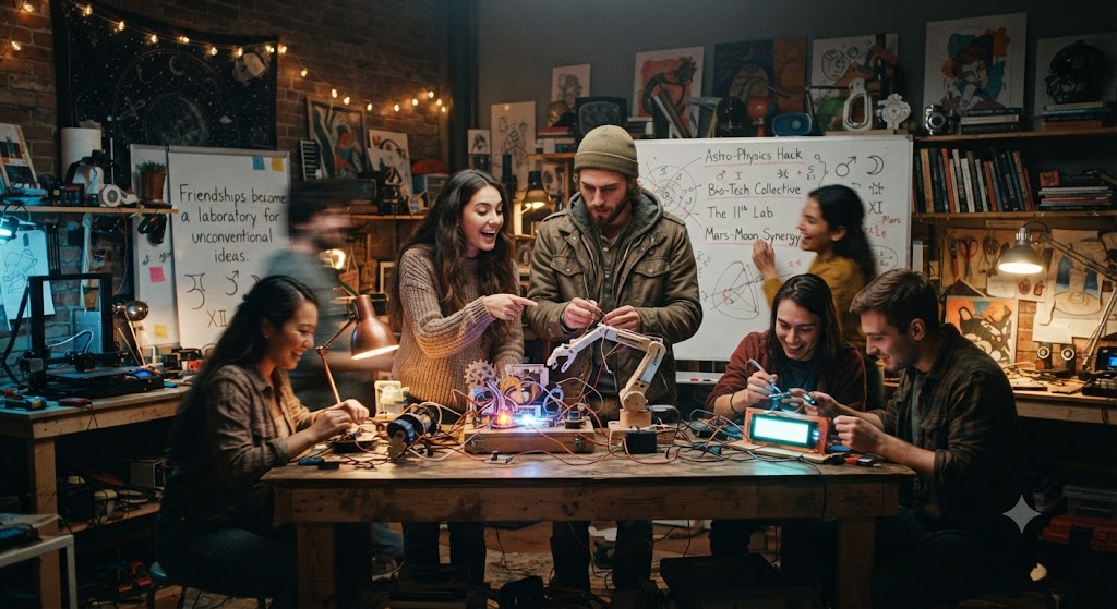 Mars + Moon in the 11th → Friendships become a laboratory for unconventional ideas.